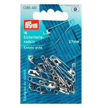 Булавки английские Prym 085441 27 мм 16 шт серебро