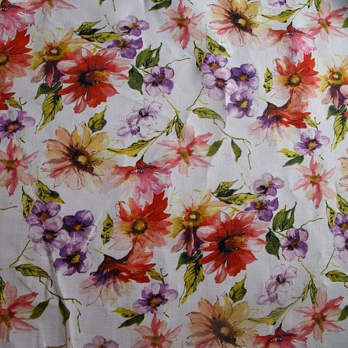 Лен натуральный 035-14964 белый принтованный