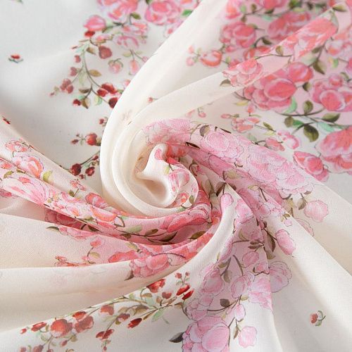 Креп-шифон шелковый 027-20215 молочный принтованный