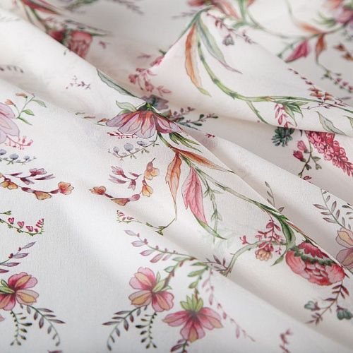 Креп-шифон шелковый 027-19851 молочный принтованный