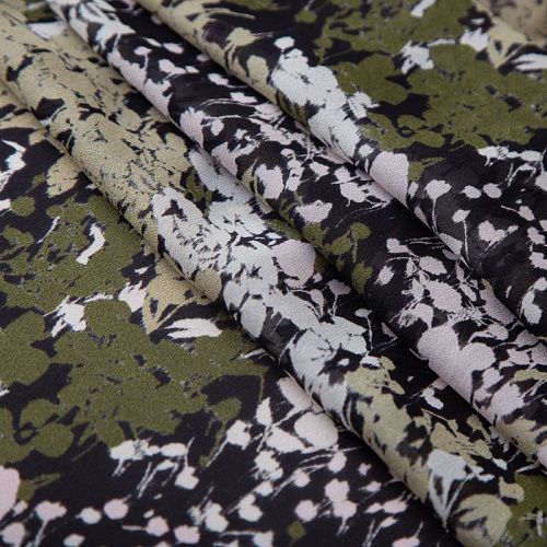 Креп-шифон шелковый 027-19852 хаки принтованный