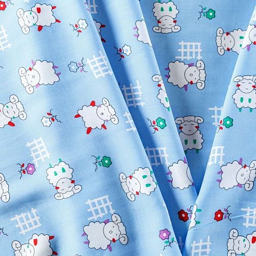 Штапель 069-08256 голубой принтованный