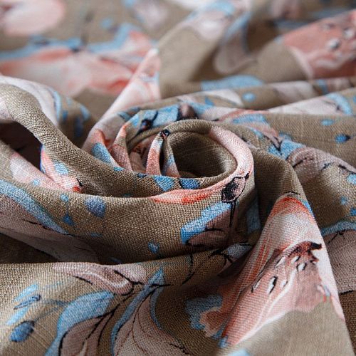 Лен-вискоза 035-13865 песочно-бежевый принтованный