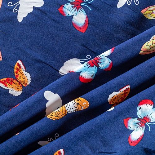 Штапель 069-01599 темно-синий принтованный