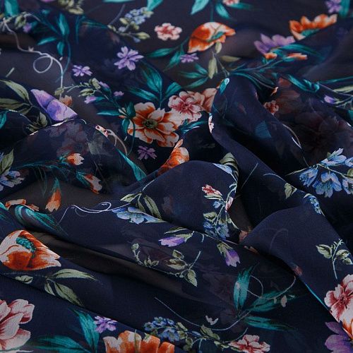 Шифон 068-17424 темно-синий принтованный