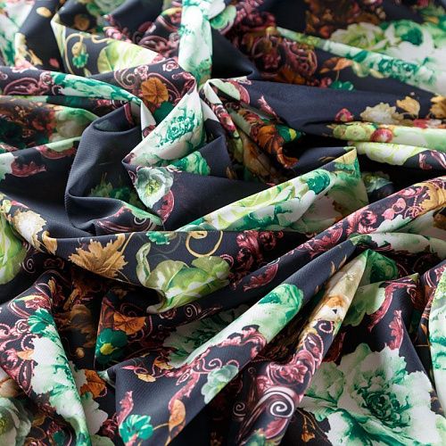 Креп-шифон К07-131 черный принтованный