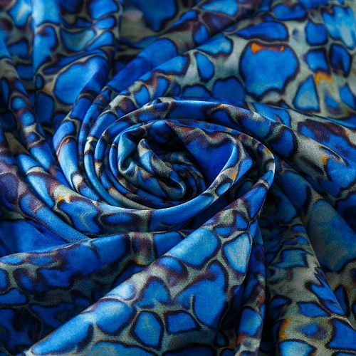 Шелк синтетический 065-13595 сине-голубой принтованный