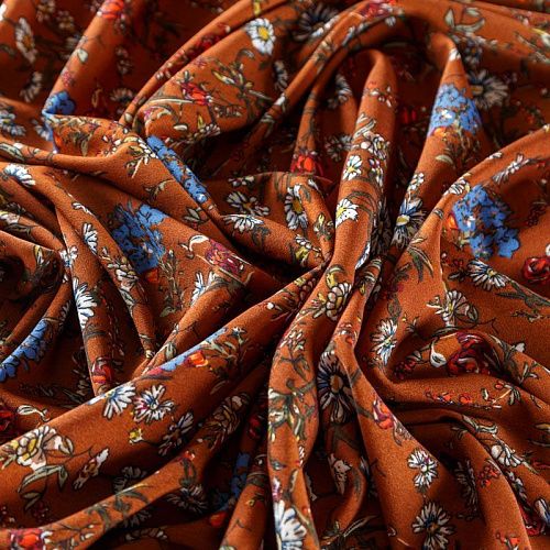 Крепдешин синтетический 029-08175 рыже-коричневый принтованный