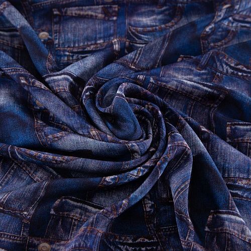 Крепдешин шелковый 028-20287 синий принтованный