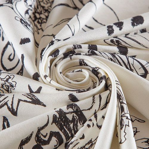 Трикотаж 056-16416 молочный принтованный