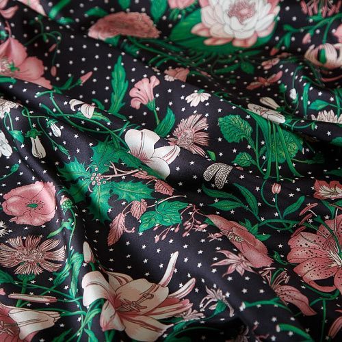 Шелк твил натуральный Gucci 064-19104 черный принтованный