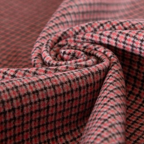 Ткань пальтовая двухсторонняя 040-16738 розовый/клетка