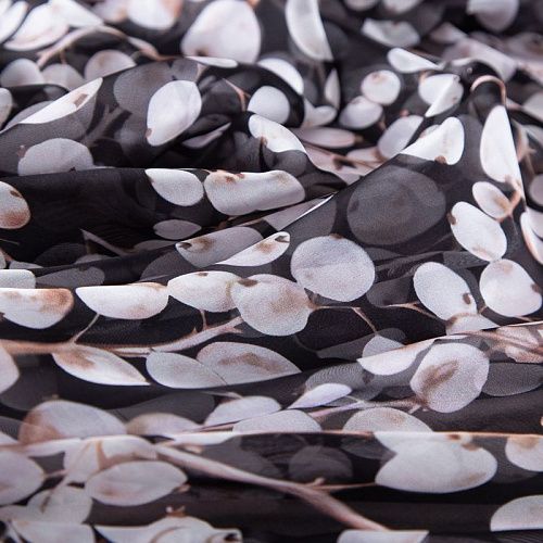 Шифон шелковый 068-20075 черный принтованный