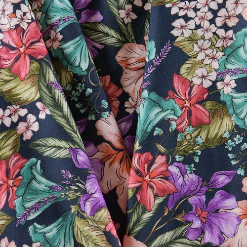 Хлопок стрейч 063-12074 темно-синий принтованный