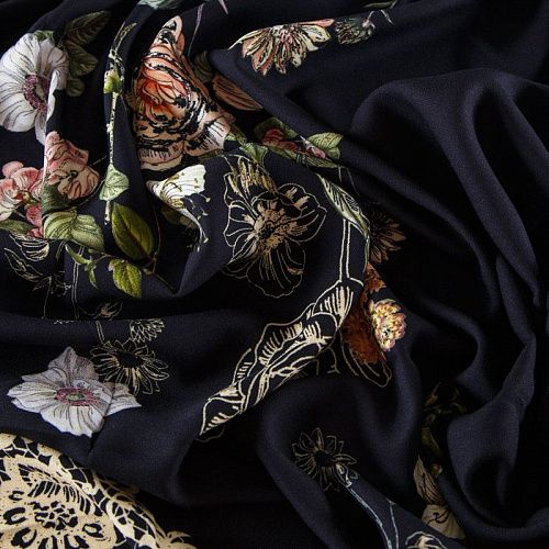 Креп плательный 026-12376 черный принтованный