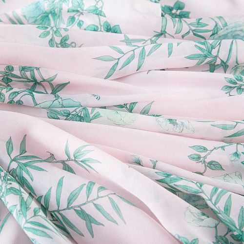 Креп-шифон шелковый 027-19927 розовое молоко принтованный