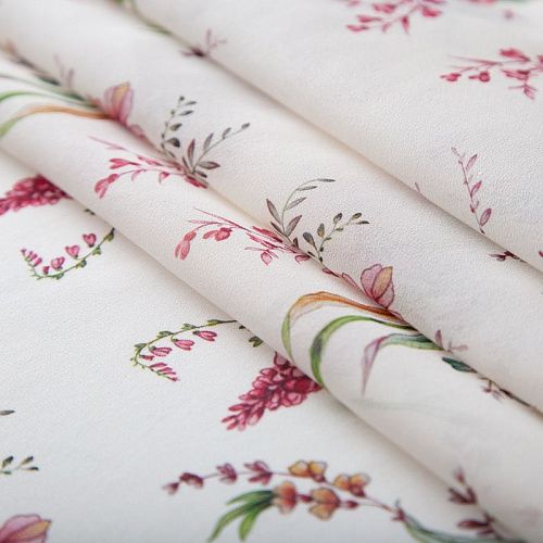 Креп-шифон шелковый 027-19851 молочный принтованный