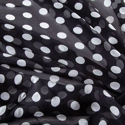 Шифон шелковый 068-20079 черный принтованный