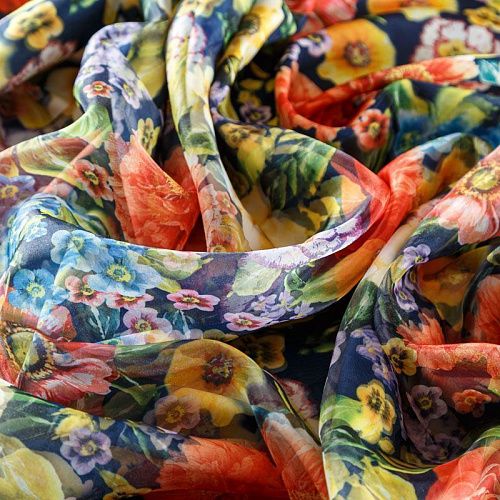 Джерси с органзой 014-03437 синий принтованный