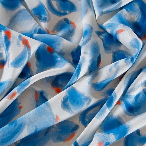 Штапель 069-17527 бело-голубой принтованный