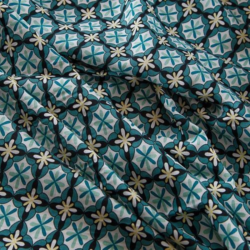 Штапель 069-17531 темно-бирюзовый принтованный