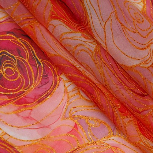 Шифон 068-17458 красный принтованный