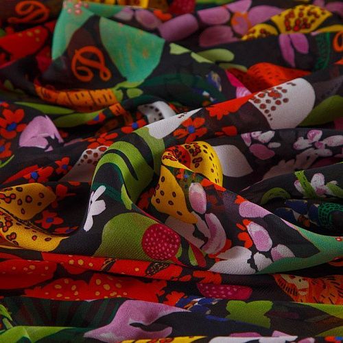 Креп-шифон 027-16198 черный принтованный