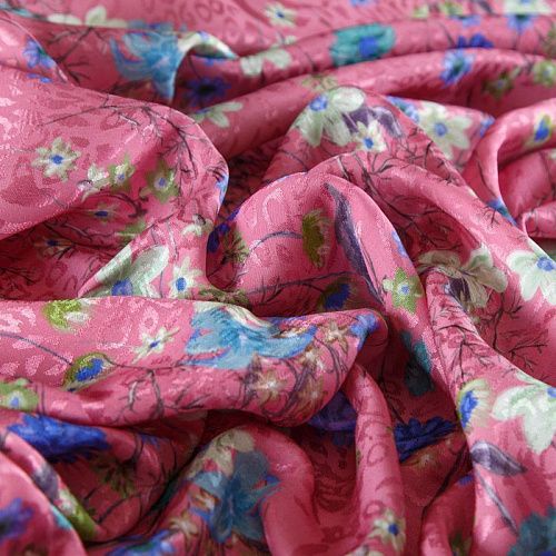 Вискоза жаккардовая 009-12293 розовый принтованный