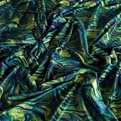 Бархат стрейч 002-04307 зеленый принтованный