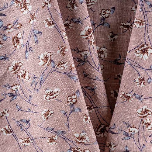 Лен натуральный К33-490 старо-розовый принтованный