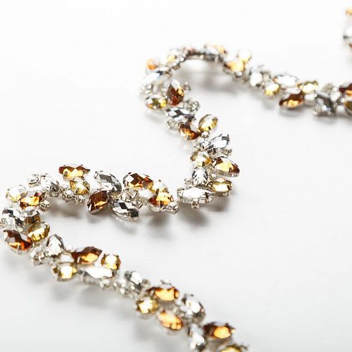 Тесьма металл 15 мм со стразами 586305 серебро/коричневый