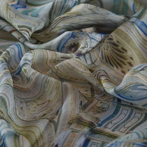 Креп-шифон 027-16090 молочный принтованный