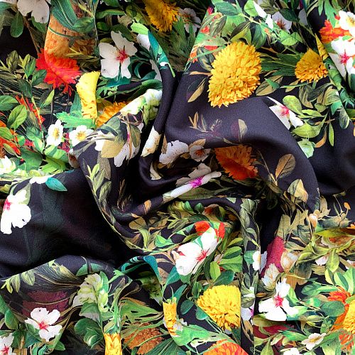 Шелк натуральный К32-171 черный принтованный