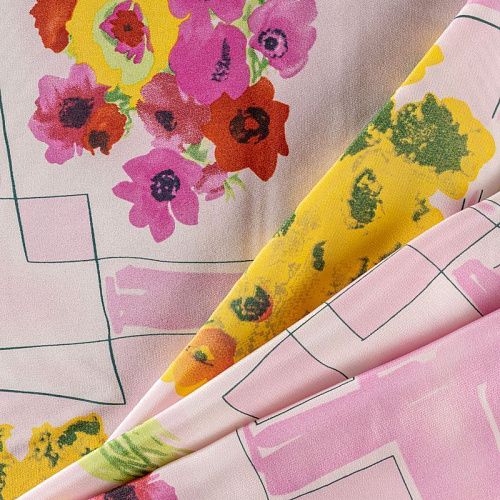 Крепдешин натуральный К01-045 розовый принтованный