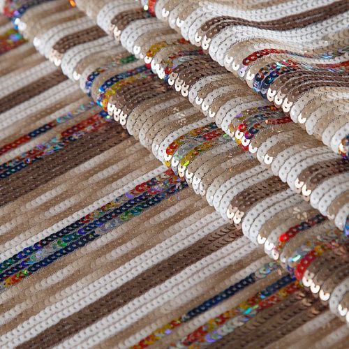 Пайетки на сетке 055-16492 бежевый/мультиколор