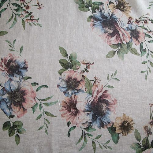 Лен натуральный 035-14443 молочный принтованный