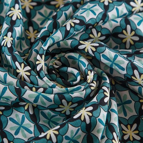 Штапель 069-17531 темно-бирюзовый принтованный