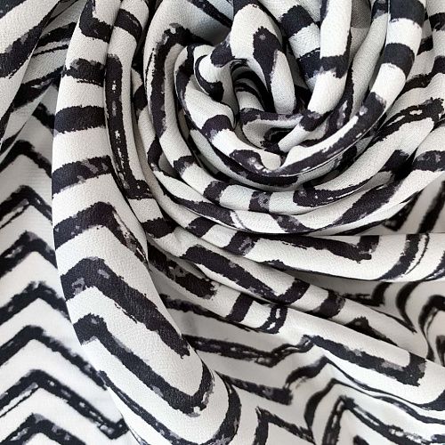 Крепдешин натуральный К32-378 молочный принтованный