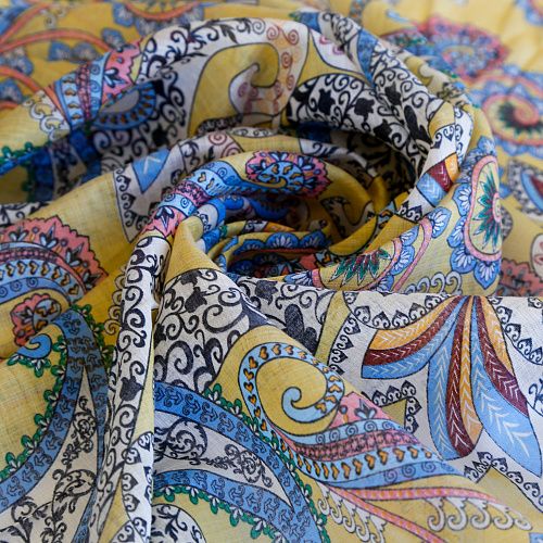 Хлопок-вуаль К33-142 желтый принтованный