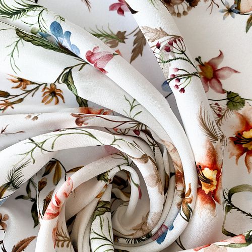 Шелк натуральный К32-154 молочный принтованный