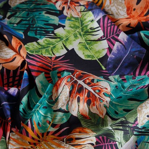 Хлопок стрейч 063-16360 черный принтованный