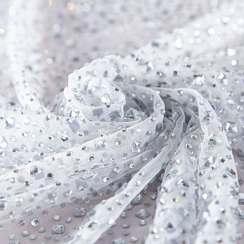 Сетка трикотажная со стразами Swarovski 050-19876 белый