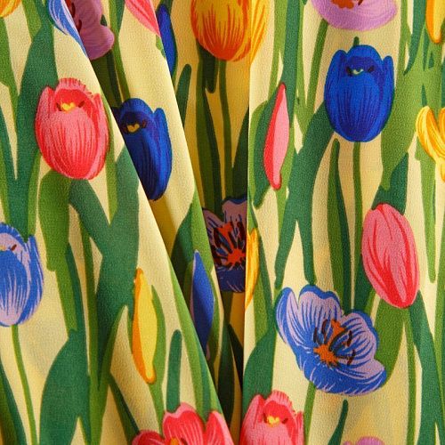 Креп-шифон стрейч 027-13092 желтый принтованный