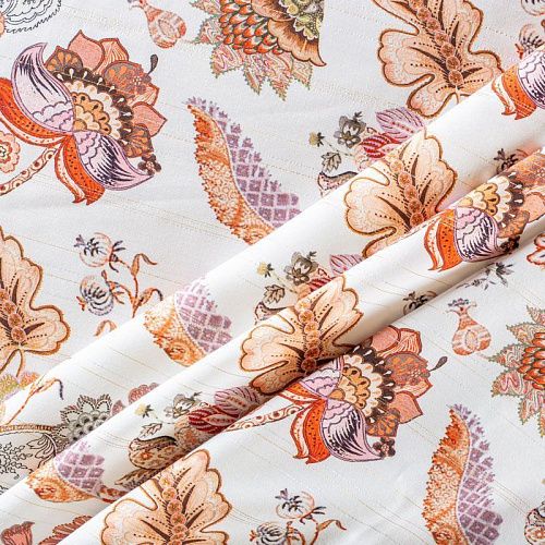 Вискоза с люрексом 009-1005 молочный принтованный