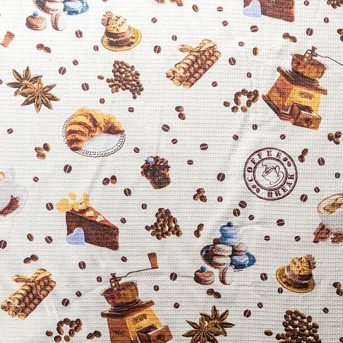 Полотно вафельное 007-03528 молочный принтованный