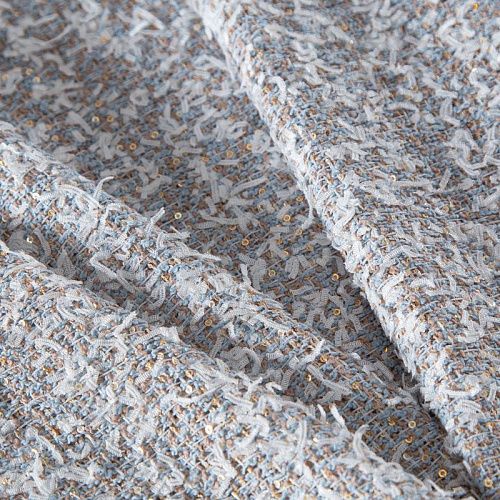 Твид с пайетками 052-20212 бежево-голубой