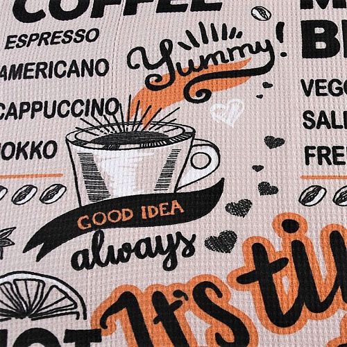 Полотно вафельное 007-11023 бежевый принтованный