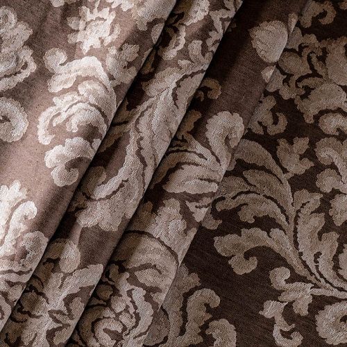 Ткань портьерная лен Т274-02-11 молочный шоколад жаккардовый