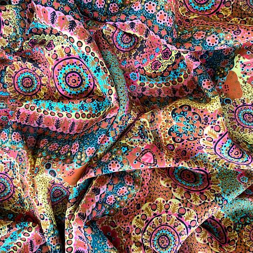 Креп-шифон натуральный К32-234 бордово-желтый принтованный