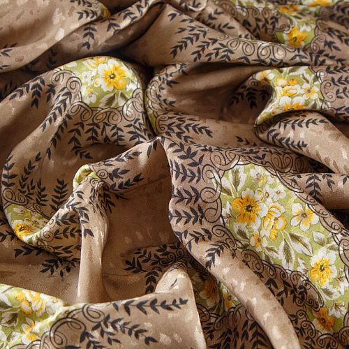 Вискоза жаккардовая 009-12327 бежевый принтованный